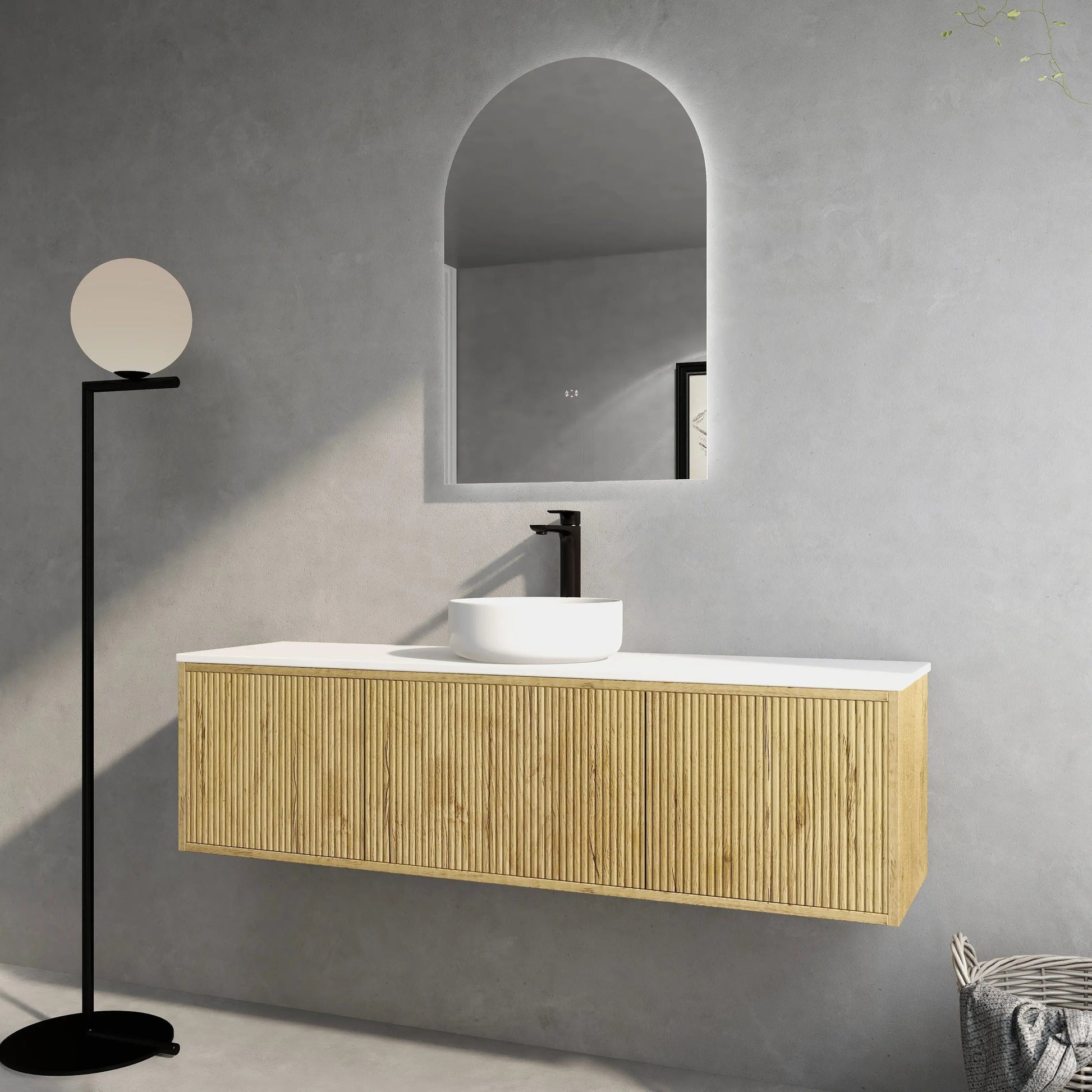 Bellevue Slim PVC Wall Hung Vanity 1500mm (Single/Double Bowl) (Prime Oak) Poseidon