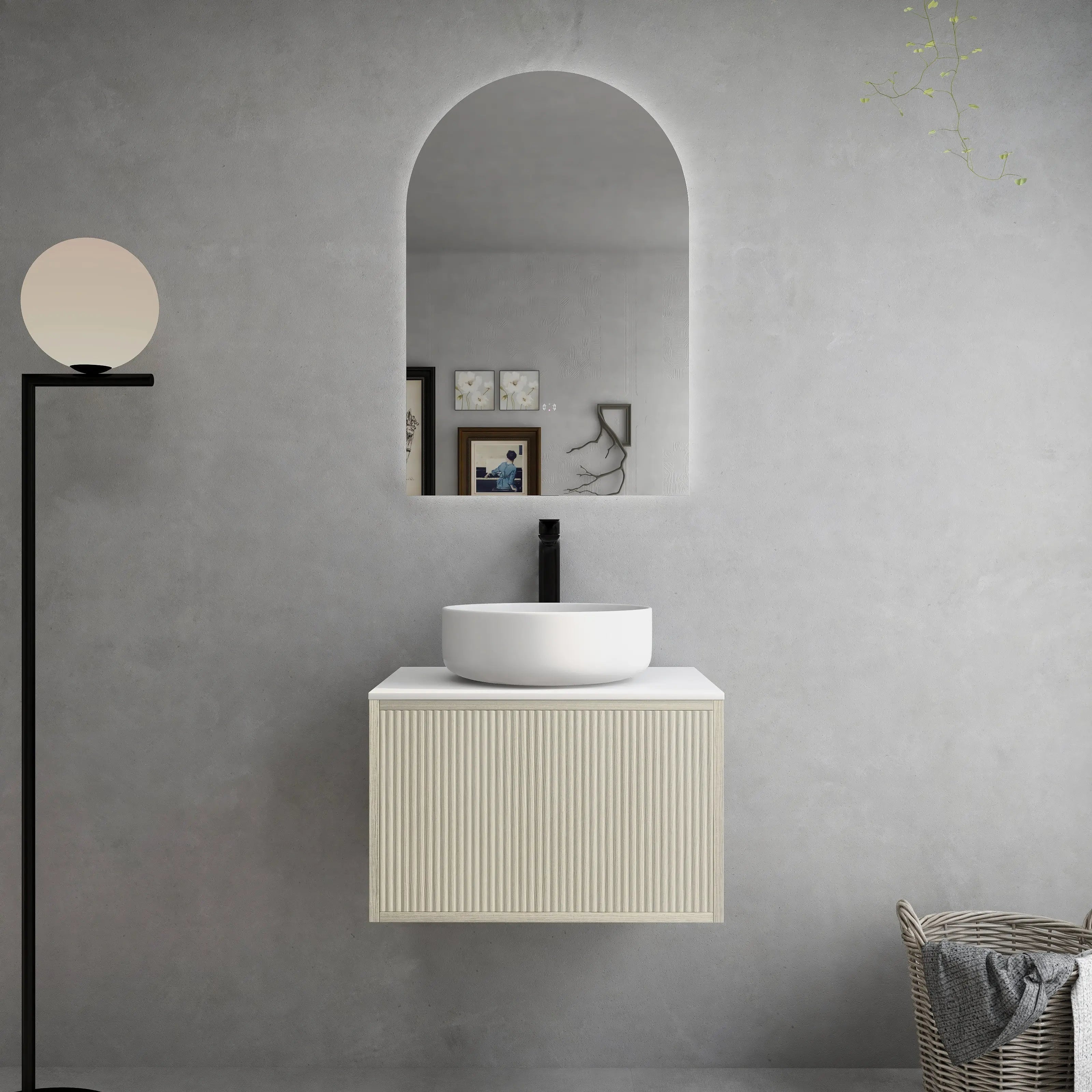 Bellevue PVC Wall Hung Vanity 600 (Coastal Oak)-Clearance Poseidon