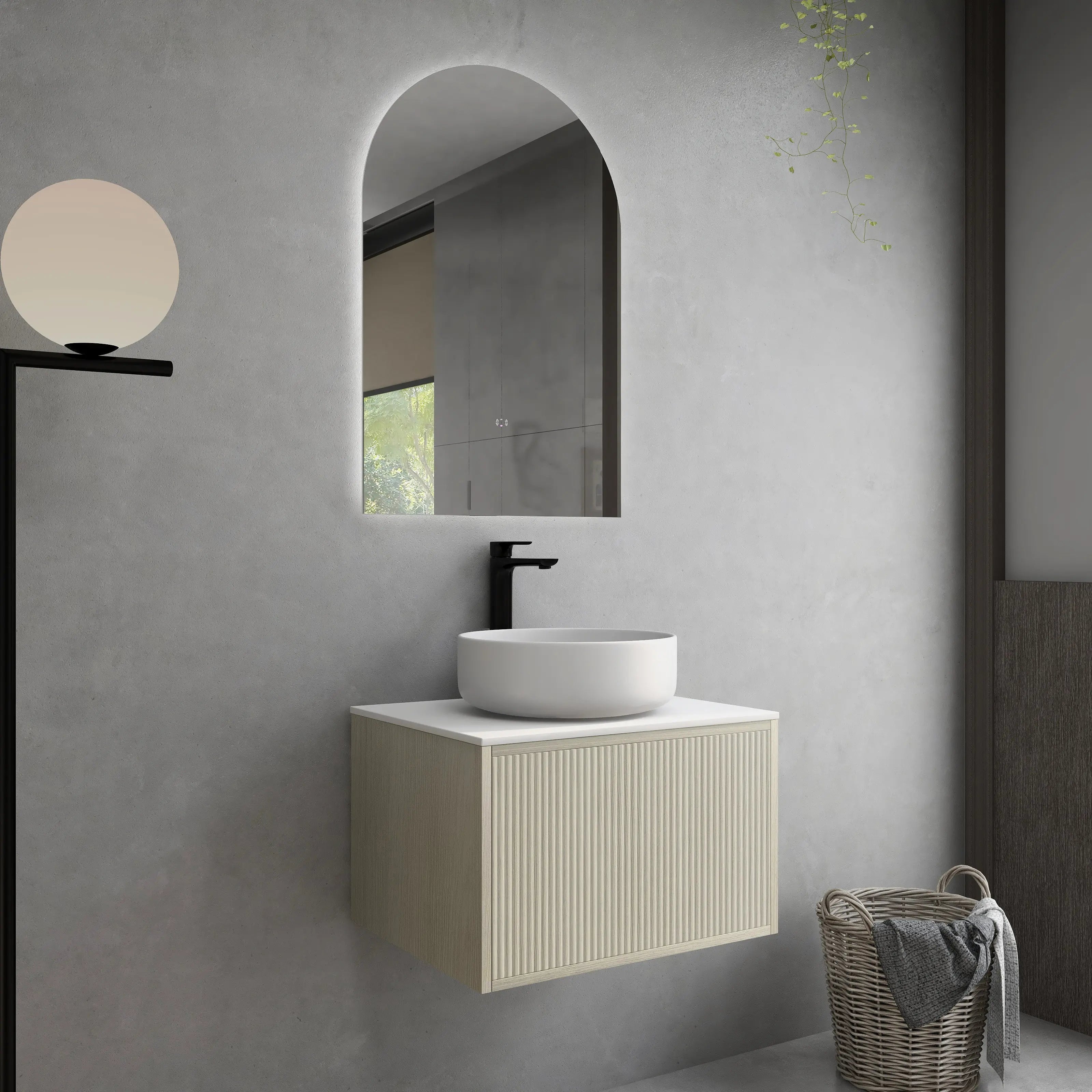 Bellevue Slim PVC Wall Hung Vanity 600 (Coastal Oak) Poseidon