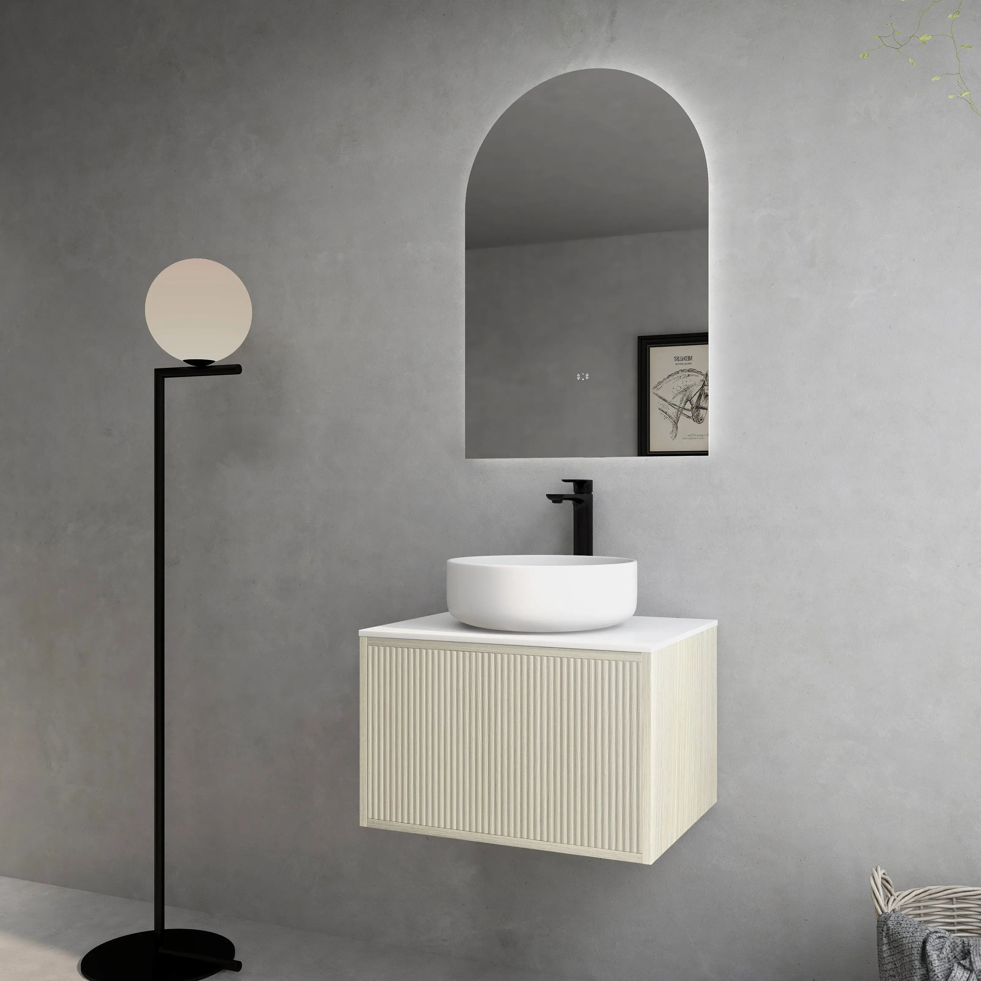 Bellevue Slim PVC Wall Hung Vanity 600 (Coastal Oak) Poseidon