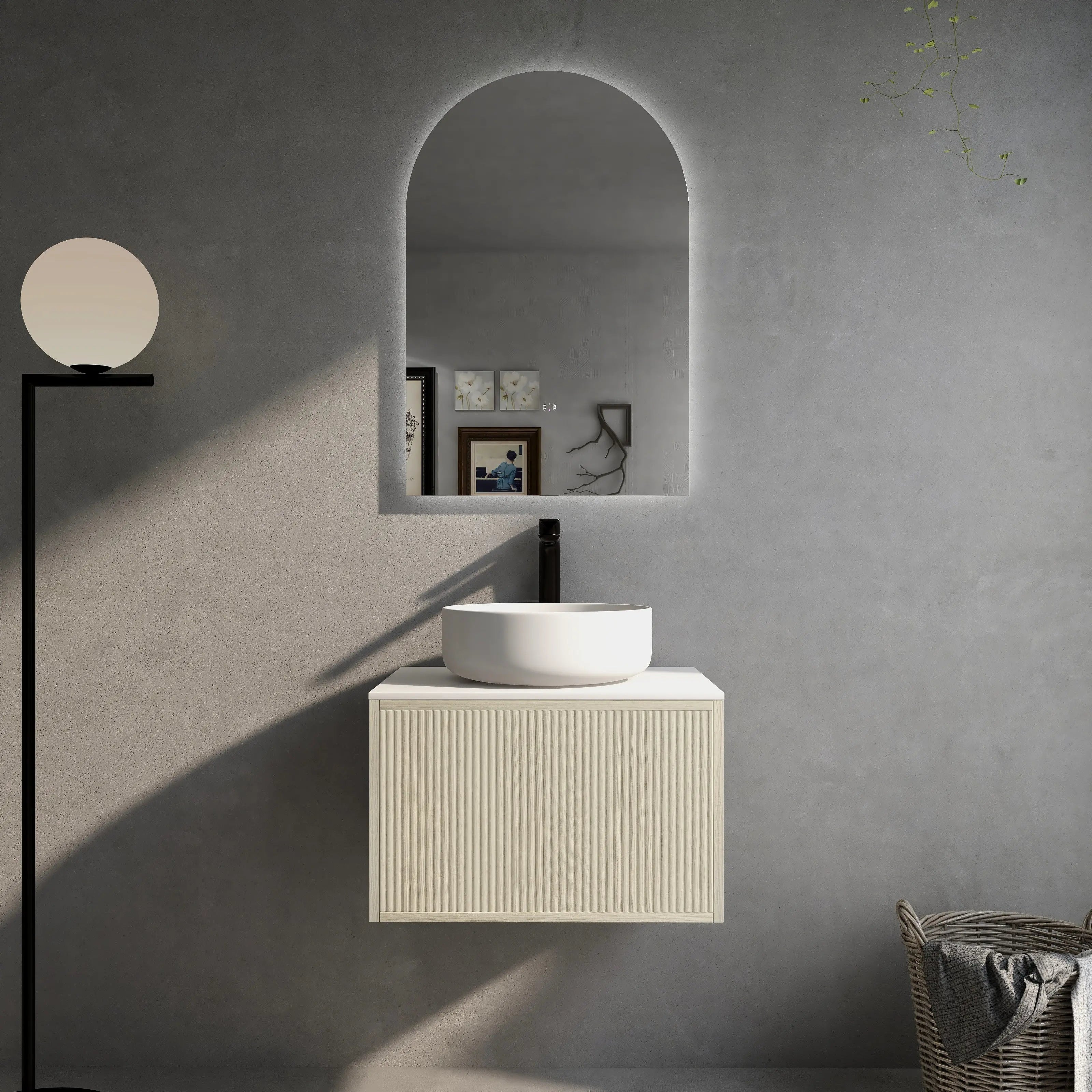 Bellevue Slim PVC Wall Hung Vanity 600 (Coastal Oak) Poseidon
