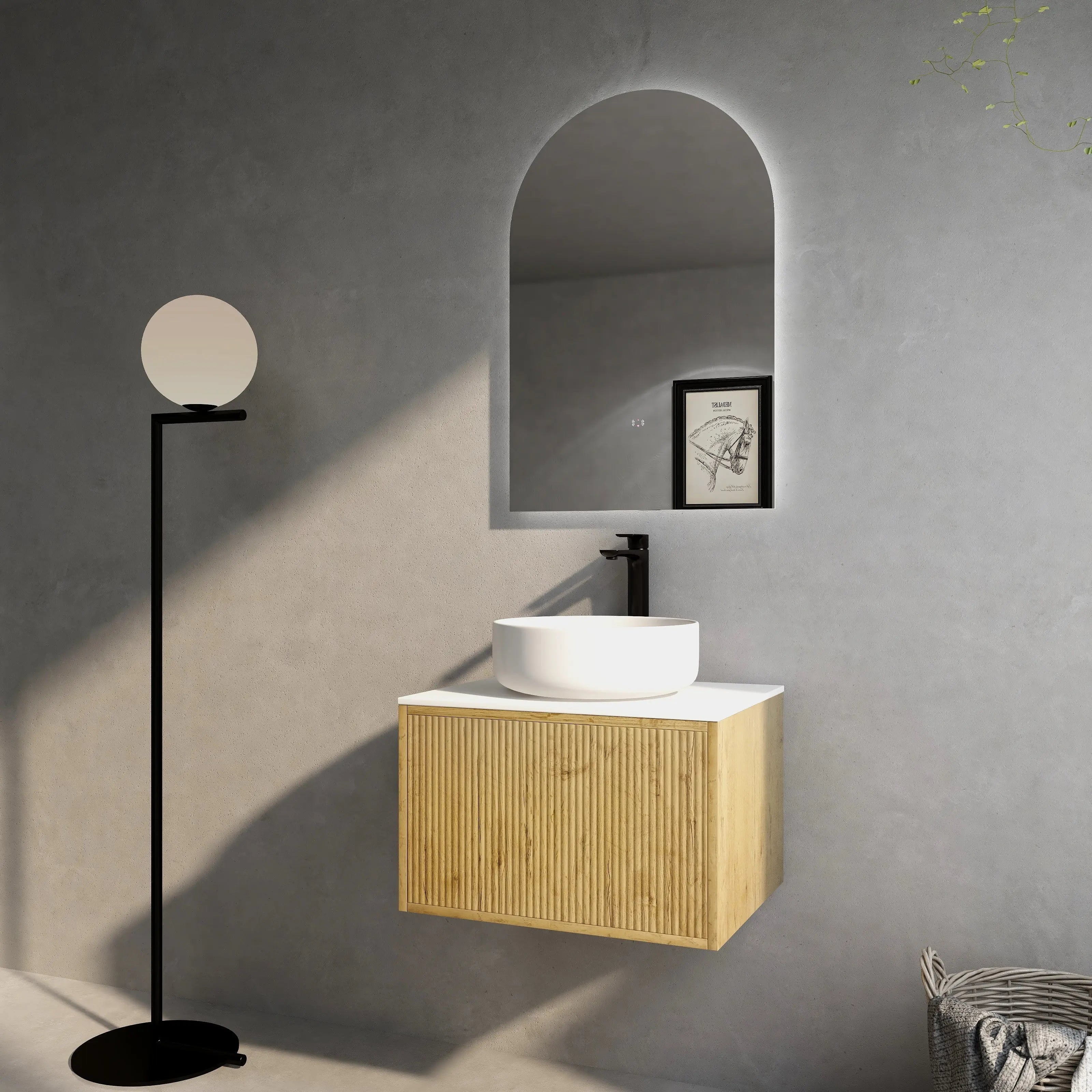 Bellevue Slim PVC Wall Hung Vanity 600 (Prime Oak) Poseidon