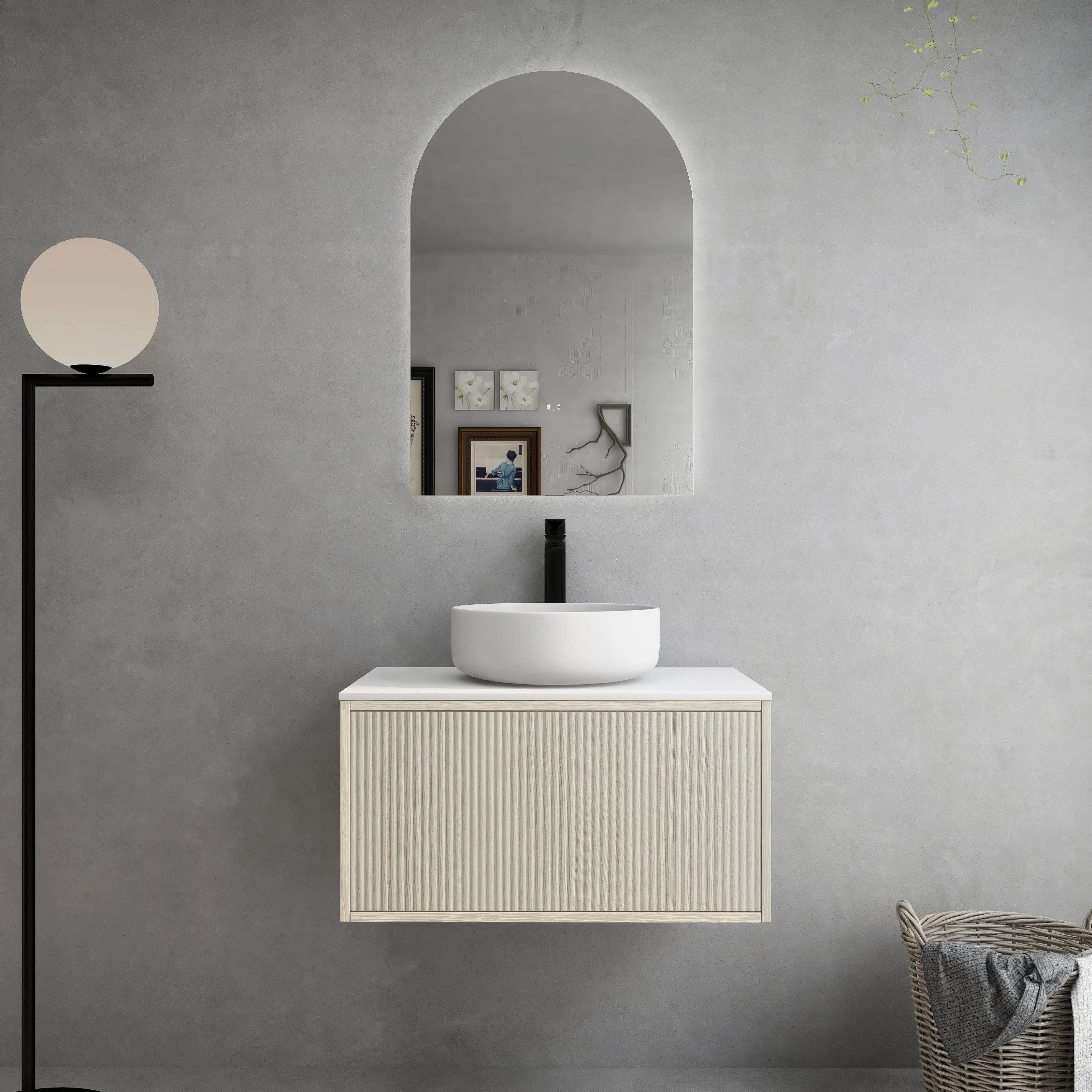 Bellevue Slim PVC Wall Hung Vanity 750 (Coastal Oak) Poseidon