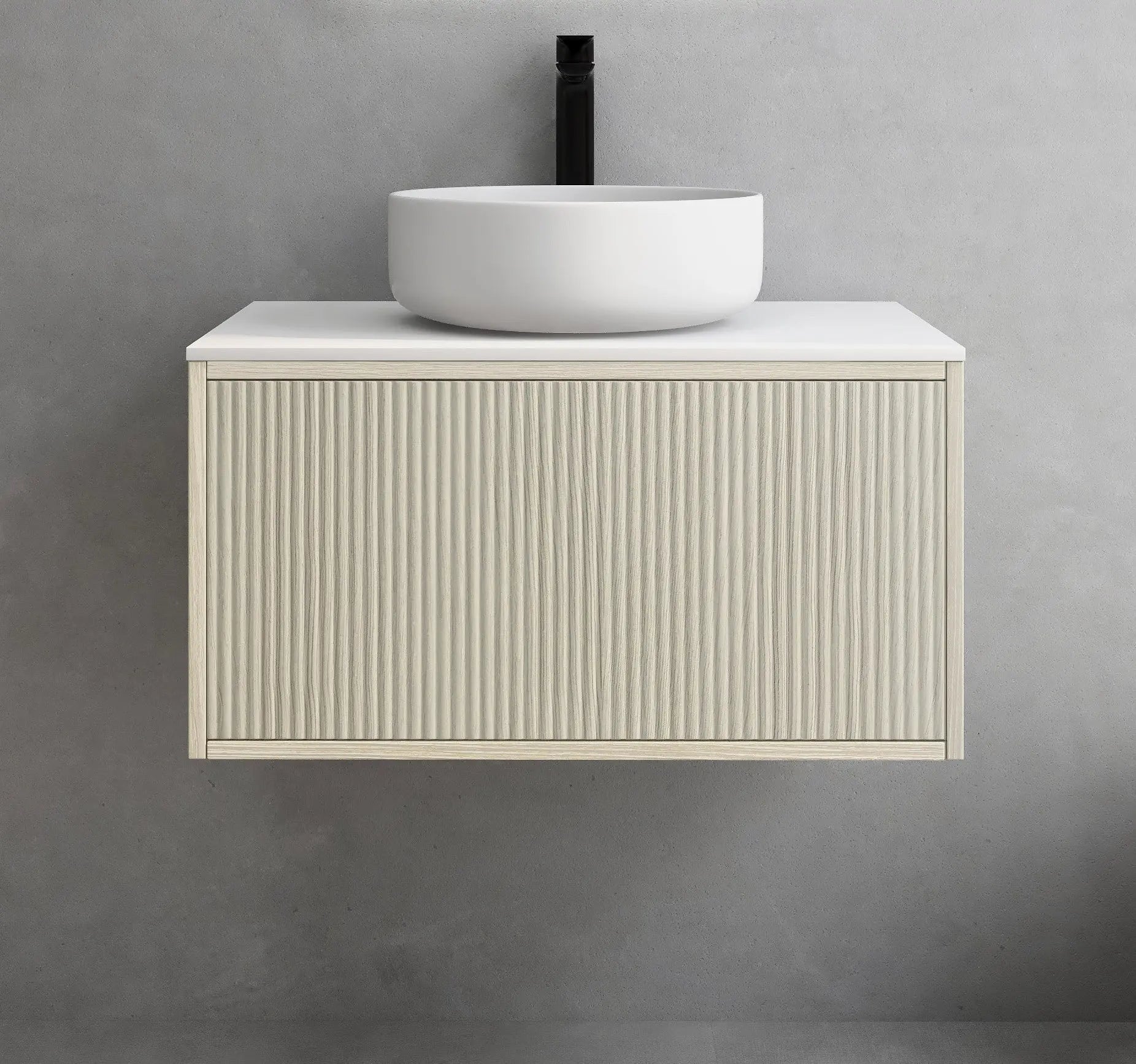 Bellevue Slim PVC Wall Hung Vanity 750 (Coastal Oak) Poseidon