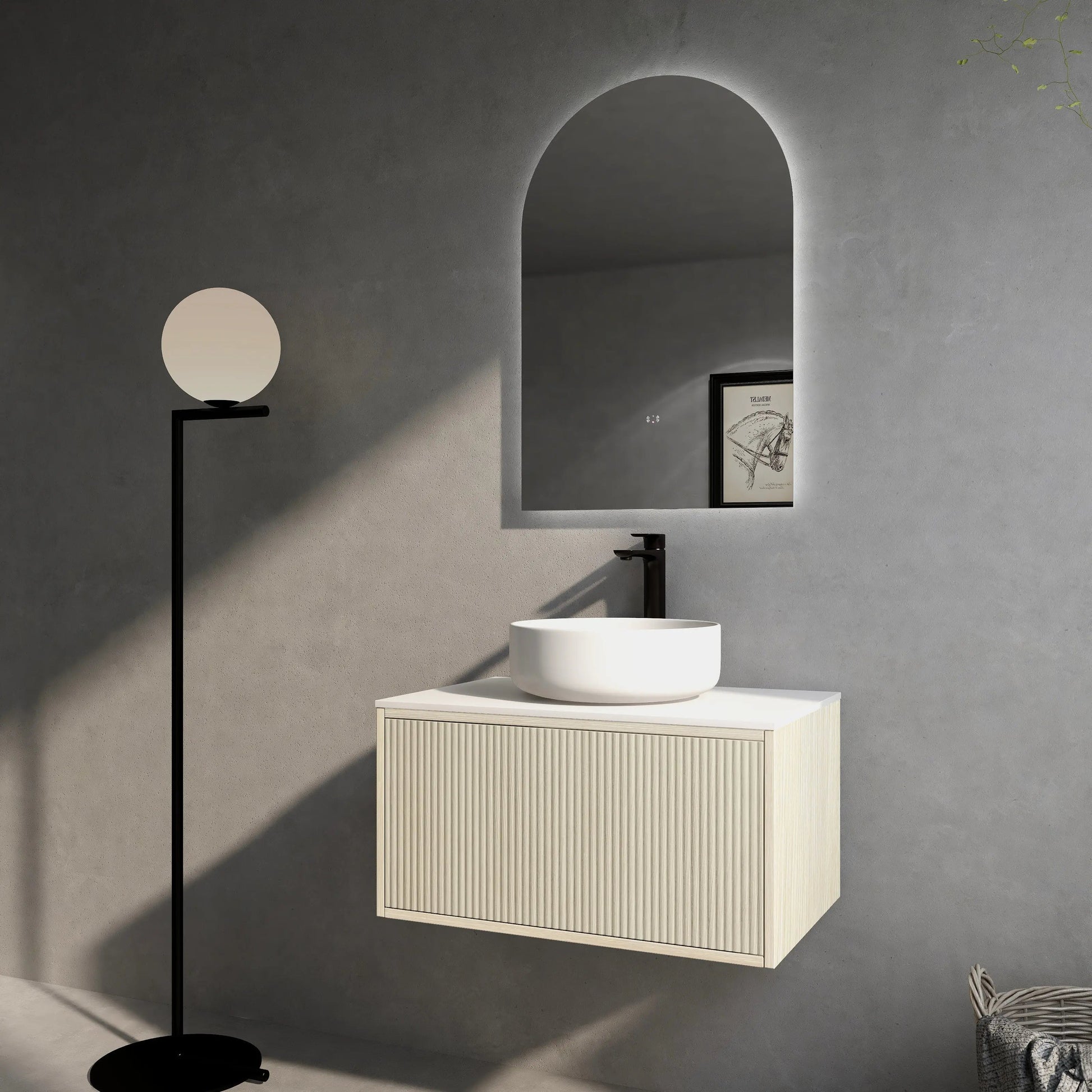 Bellevue Slim PVC Wall Hung Vanity 750 (Coastal Oak) Poseidon