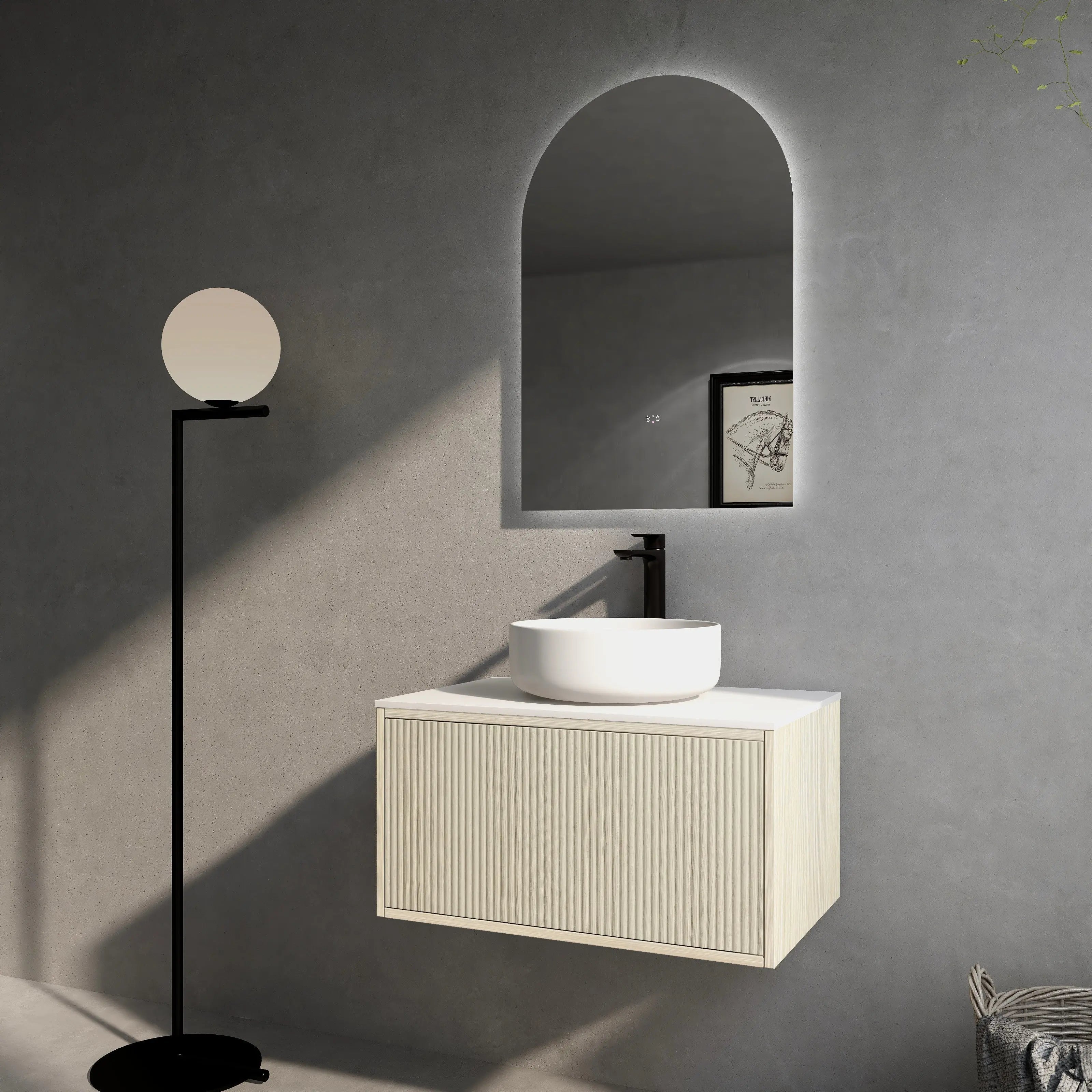 Bellevue Slim PVC Wall Hung Vanity 750 (Coastal Oak) Poseidon