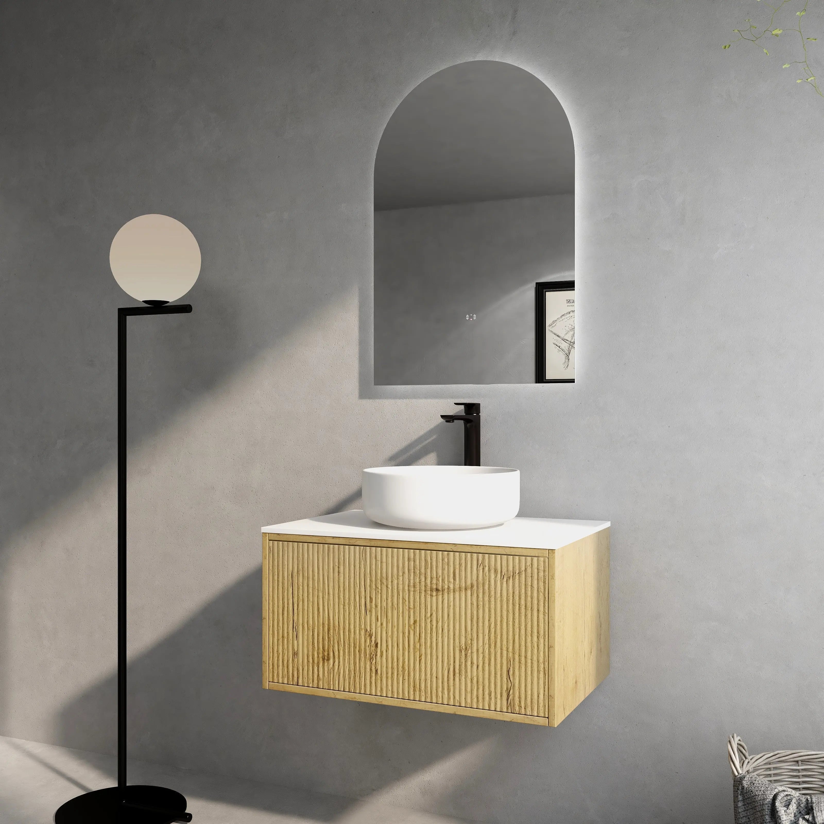 Bellevue Slim PVC Wall Hung Vanity 750 (Prime Oak) Poseidon