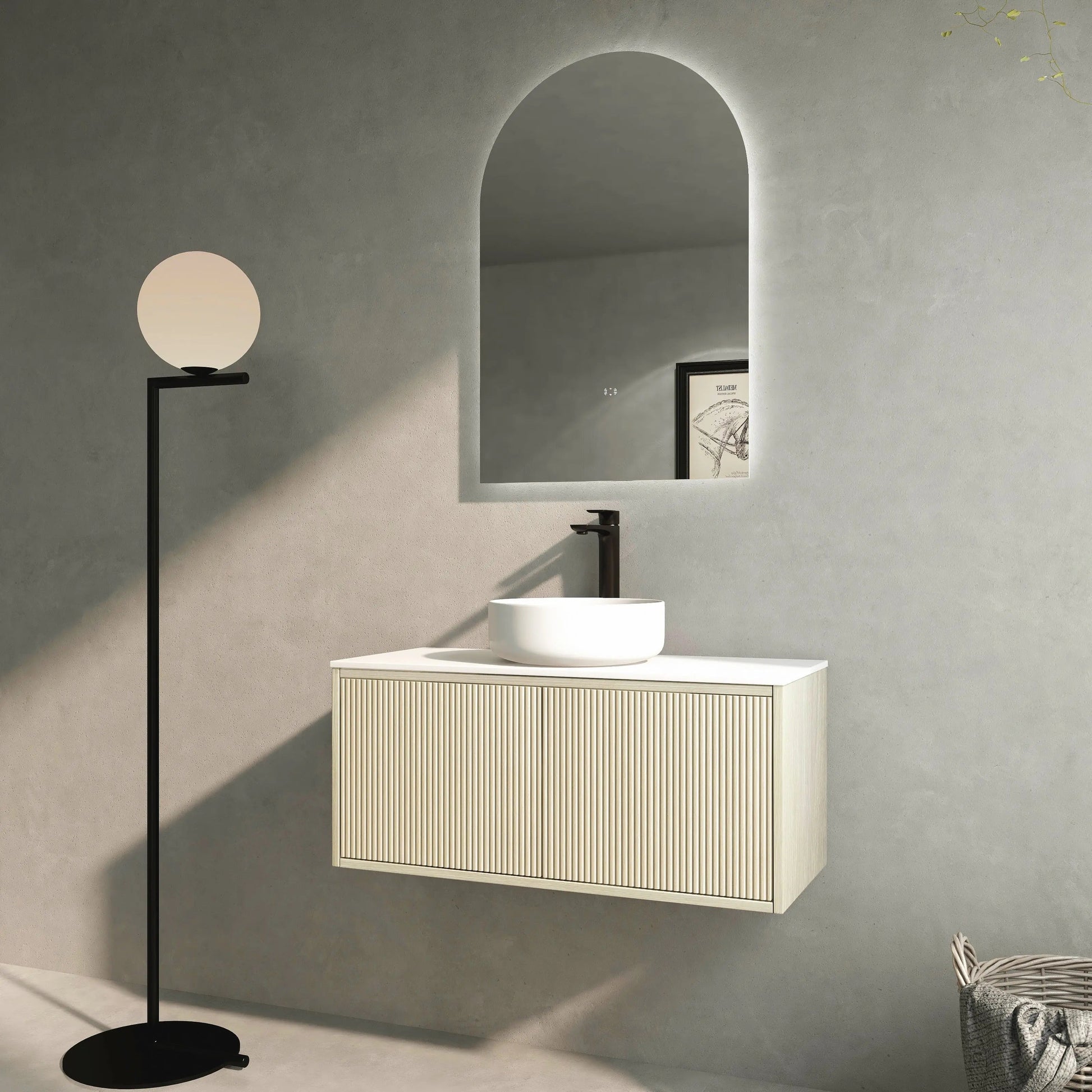 Bellevue Slim PVC Wall Hung Vanity 900 (Coastal Oak) Poseidon