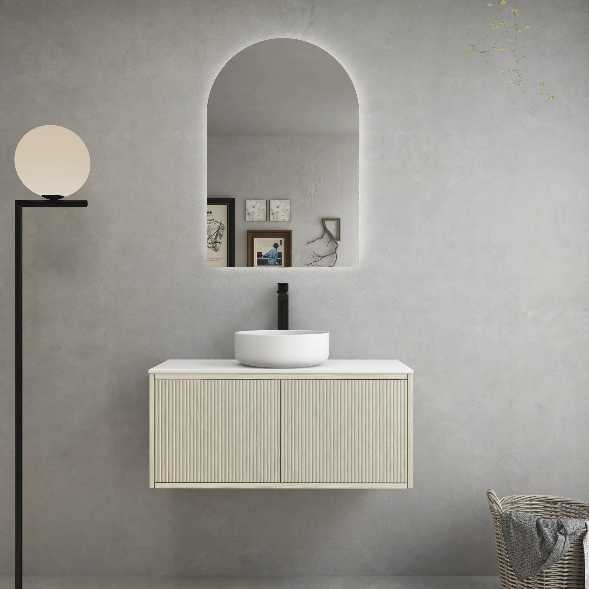 Bellevue Slim PVC Wall Hung Vanity 900 (Coastal Oak) Poseidon
