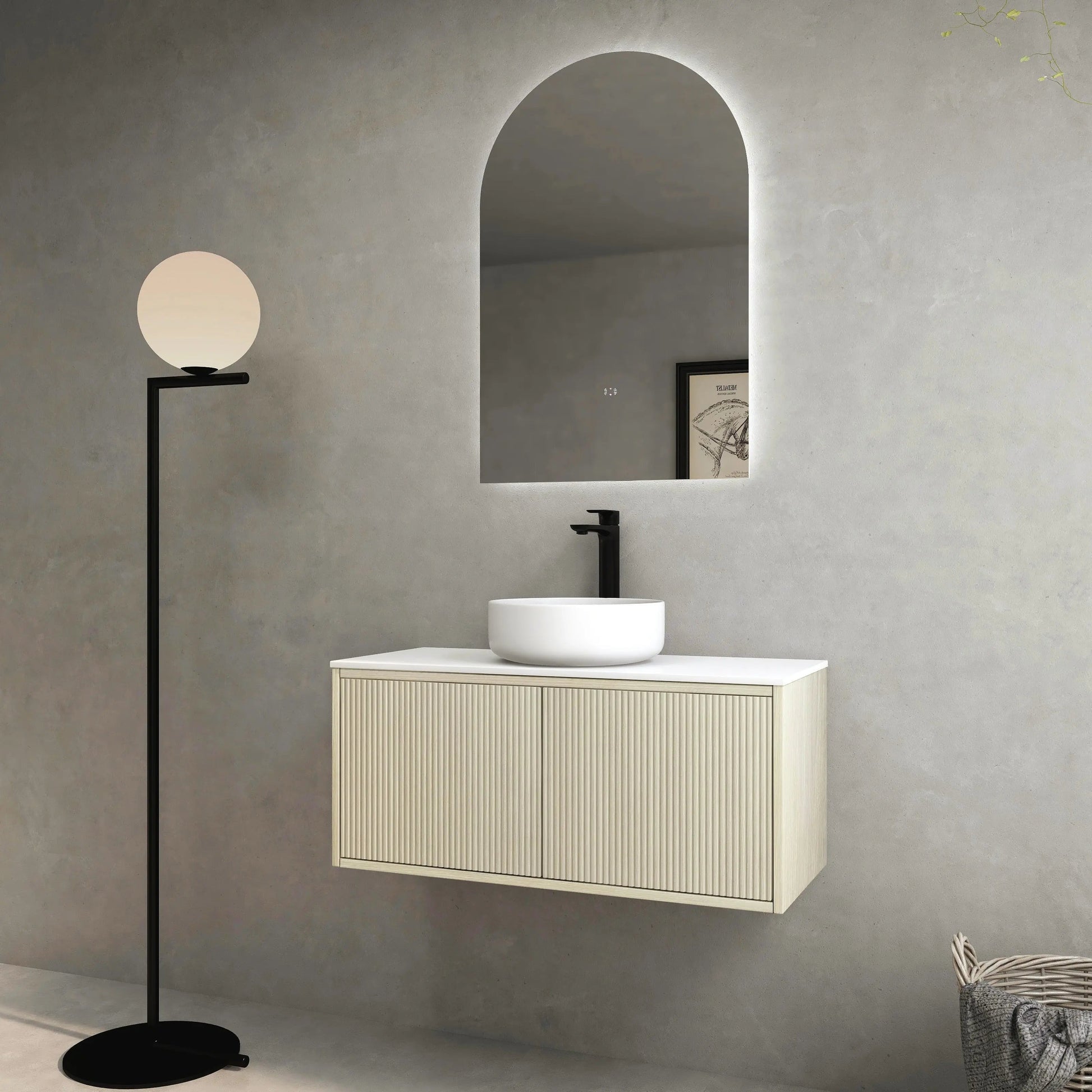Bellevue Slim PVC Wall Hung Vanity 900 (Coastal Oak) Poseidon