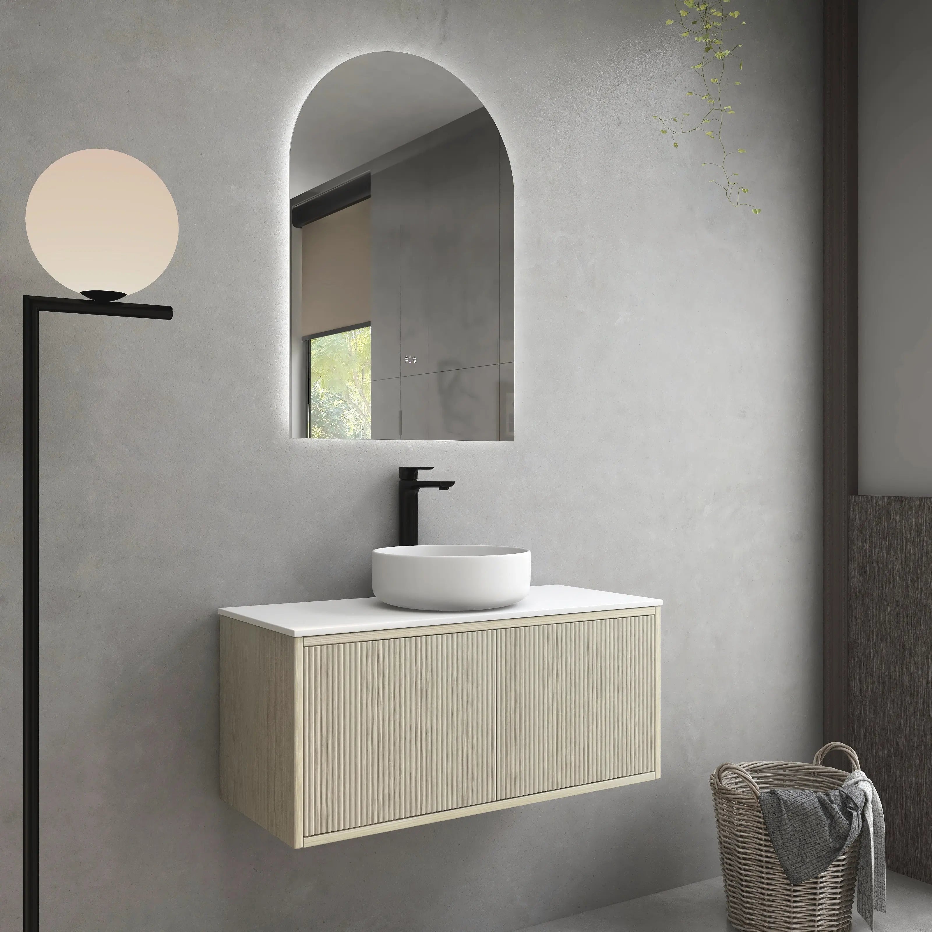 Bellevue Slim PVC Wall Hung Vanity 900 (Coastal Oak) Poseidon