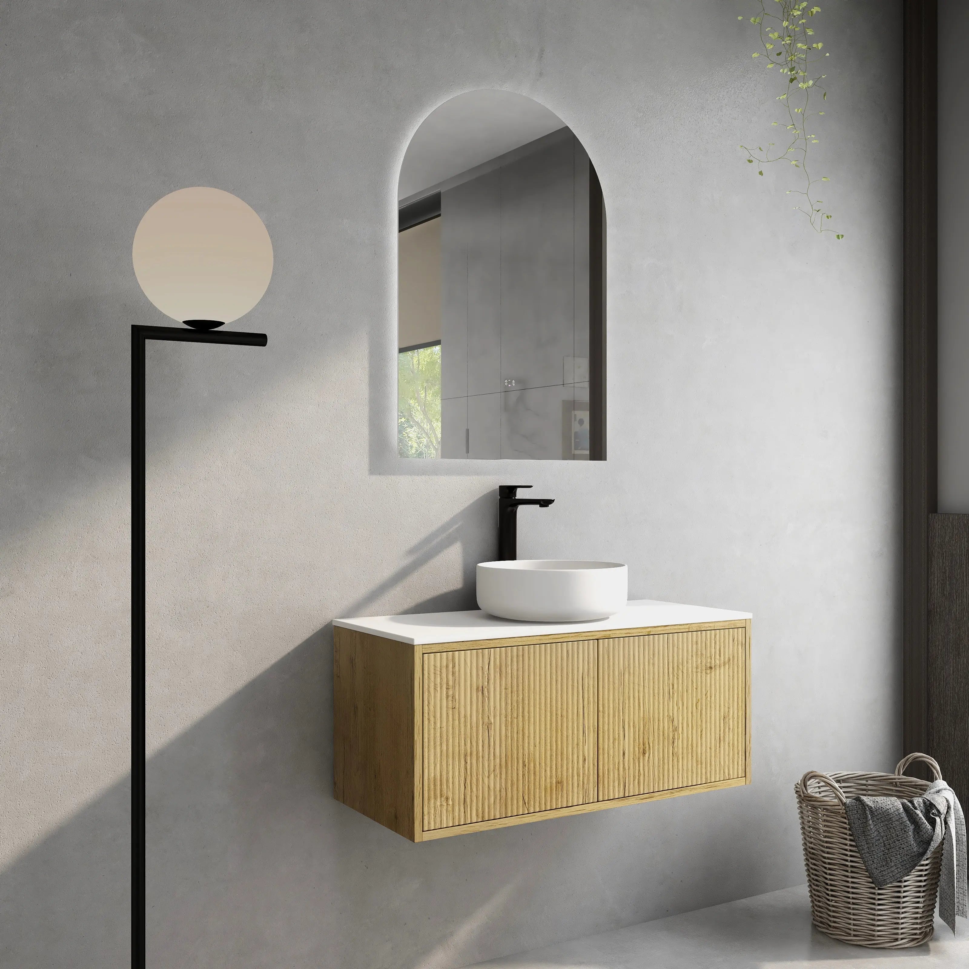 Bellevue Slim PVC Wall Hung Vanity 900 (Prime Oak) Poseidon