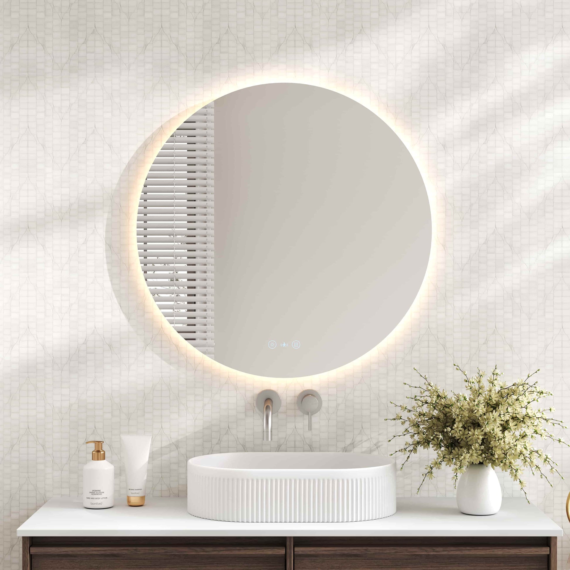 Luna LED Round Mirror 900mm - with Adjustable LED Lighting mercioaustralia