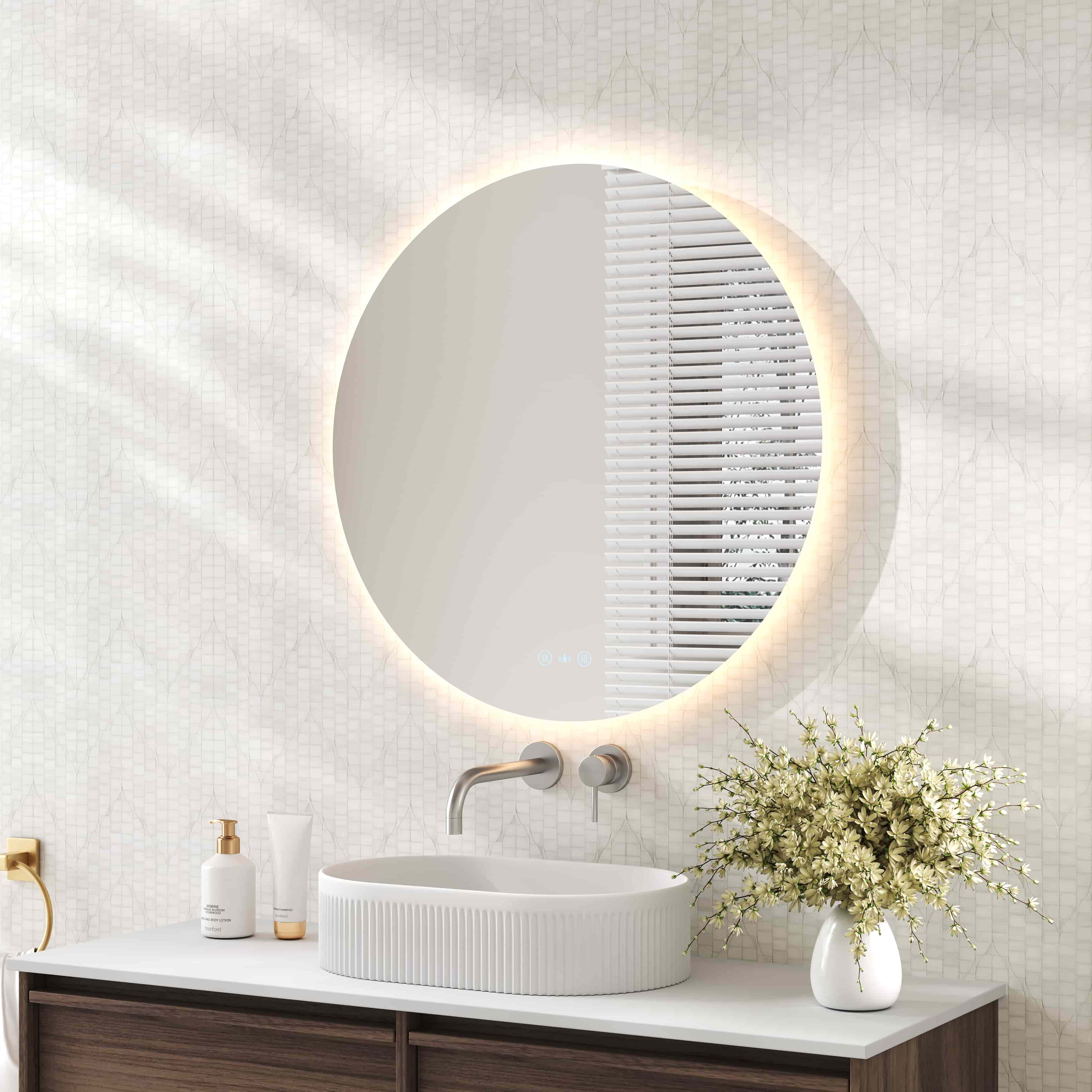 Luna LED Round Mirror 750mm - with Adjustable LED Lighting mercioaustralia