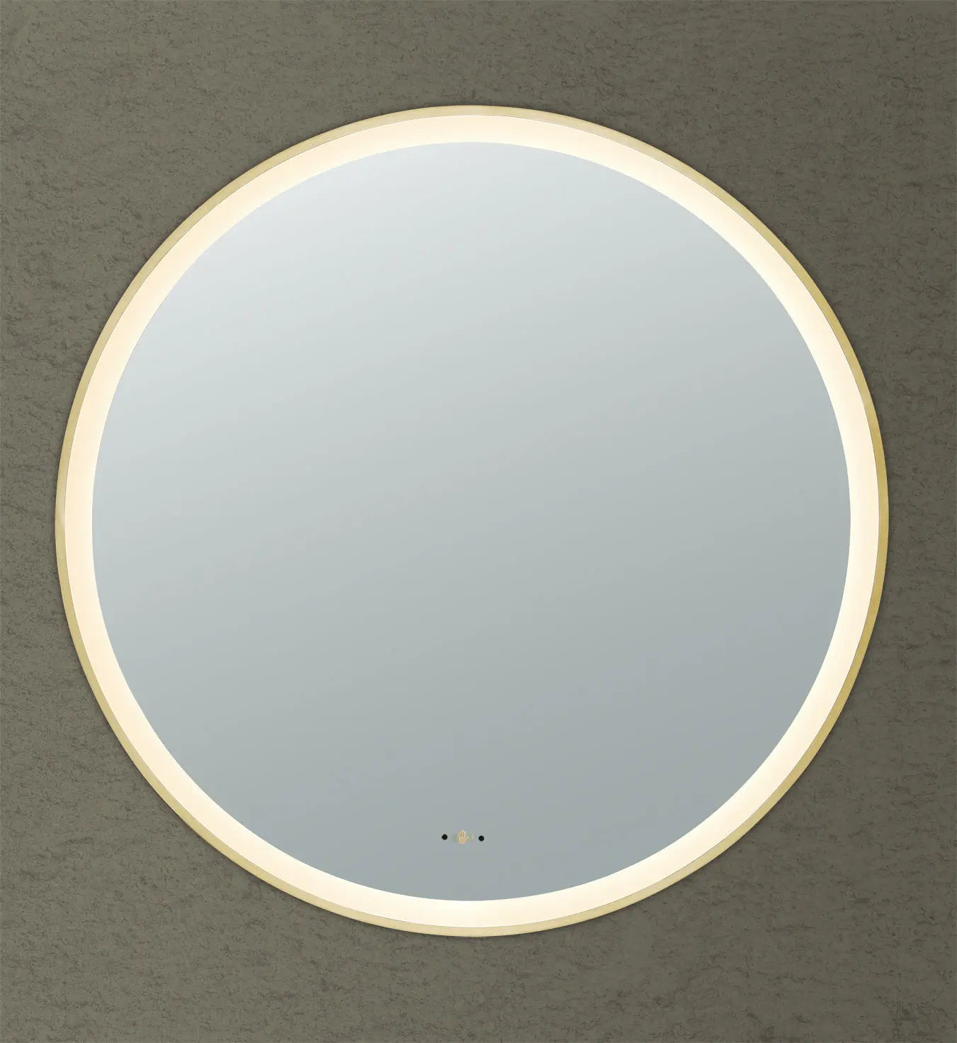 Luna Brushed Gold Round Touchless 600 X 600 Framed LED Mirror - Three Light Temperatures Poseidonbk