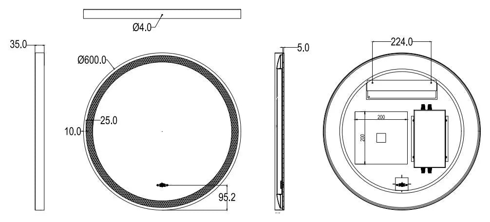Luna Matte Black Round Touchless 600 X 600 Framed LED Mirror - Three Light Temperatures Poseidonbk