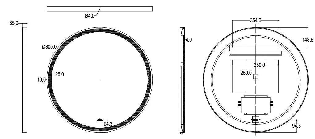 Luna Gun Metal Round Touchless 800 X 800 Framed LED Mirror - Three Light Temperatures Poseidonbk