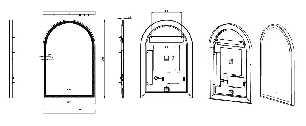 Aura Matte Black Arched Touchless 600 X 900 Framed LED Mirror - Three Light Temperatures Poseidonbk