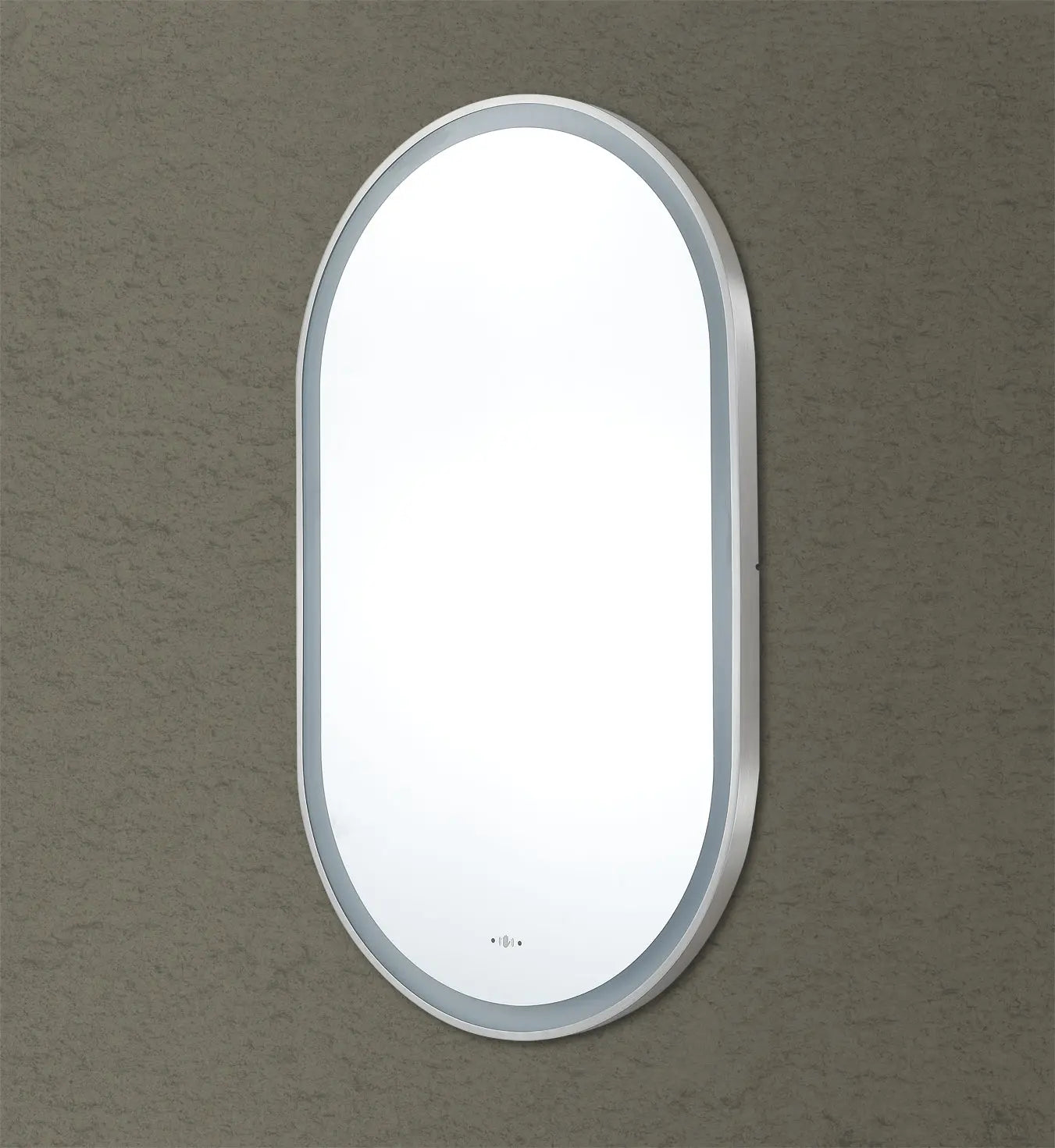 Olivia Brushed Nickel Oval Touchless 450 X 900 Framed LED Mirror - Three Light Temperatures Poseidonbk
