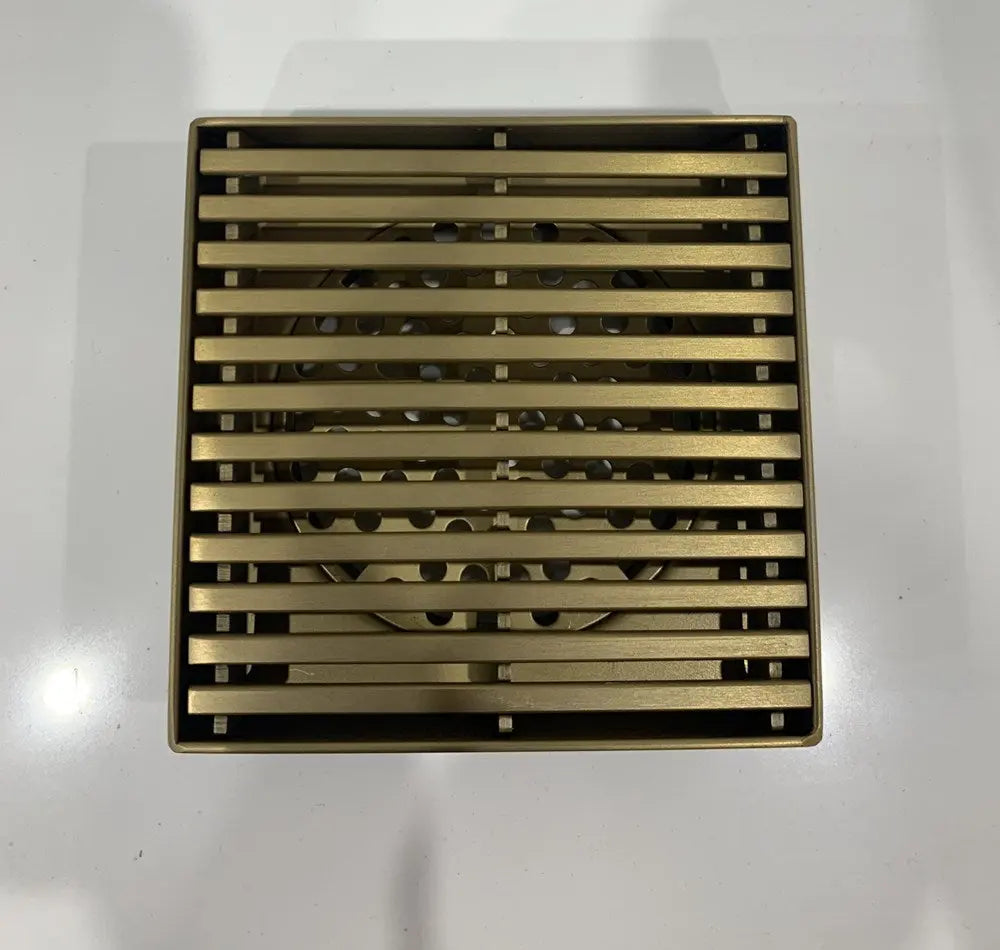 115x115x30mm Brushed Brass Grill Floor Drain Aquaperla