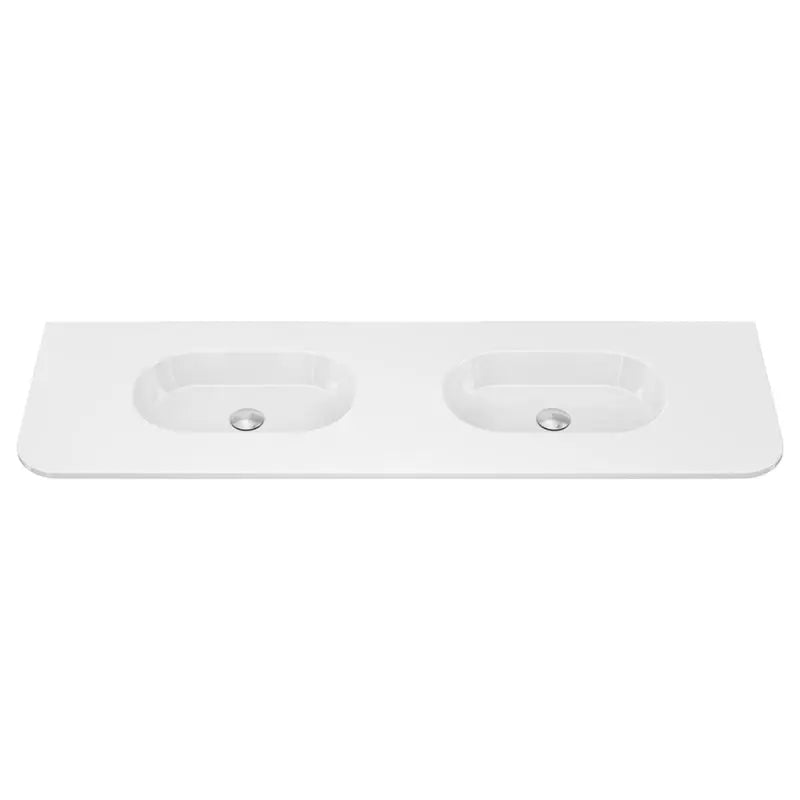 Lola Gloss Full Depth Curved Ceramic Basin Top Double Bowl 1500mm No-Tap-Hole fienza