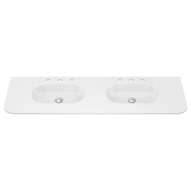 Lola Gloss Full Depth Curved Ceramic Basin Top Double Bowl 1500mm 3-Tap-Hole fienza