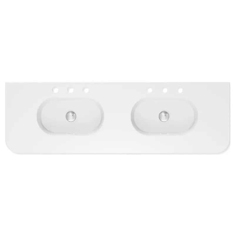 Lola Gloss Full Depth Curved Ceramic Basin Top Double Bowl 1500mm 3-Tap-Hole fienza