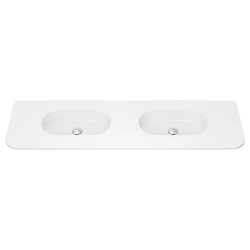 Lola Matte Full Depth Curved Ceramic Basin Top Double Bowl 1500mm 1-Tap-Hole fienza