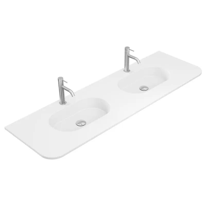 Lola Matte Full Depth Curved Ceramic Basin Top Double Bowl 1500mm 1-Tap-Hole fienza