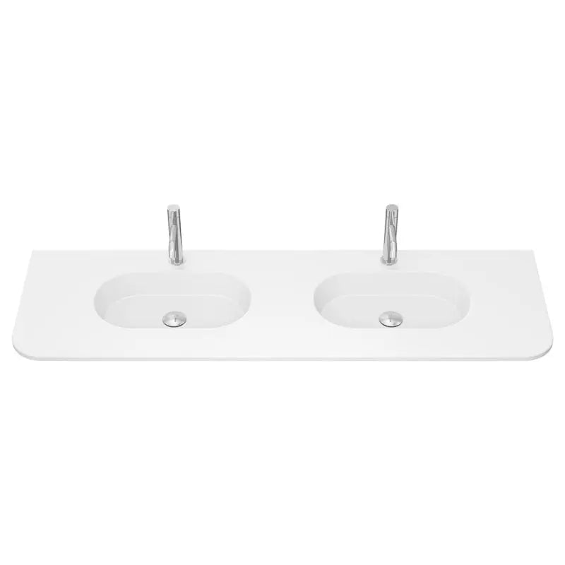 Lola Matte Full Depth Curved Ceramic Basin Top Double Bowl 1500mm 1-Tap-Hole fienza