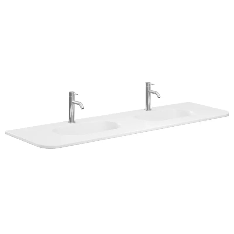 Lola Matte Full Depth Curved Ceramic Basin Top Double Bowl 1500mm 1-Tap-Hole fienza