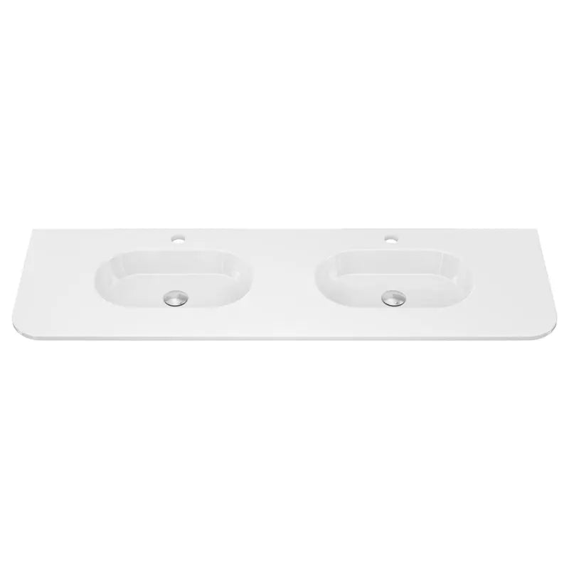 Lola Gloss Full Depth Curved Ceramic Basin Top Double Bowl 1500mm 1-Tap-Hole fienza