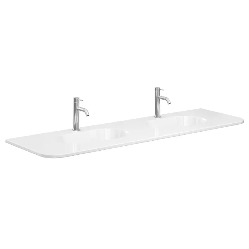 Lola Gloss Full Depth Curved Ceramic Basin Top Double Bowl 1500mm 1-Tap-Hole fienza