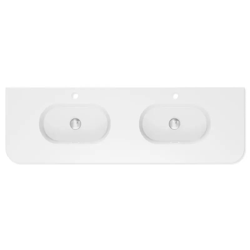 Lola Gloss Full Depth Curved Ceramic Basin Top Double Bowl 1500mm 1-Tap-Hole fienza
