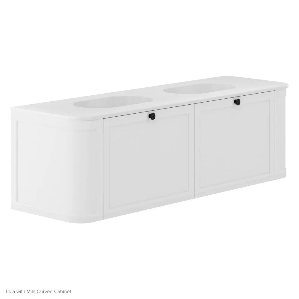 Lola Gloss Full Depth Curved Ceramic Basin Top Double Bowl 1500mm No-Tap-Hole fienza