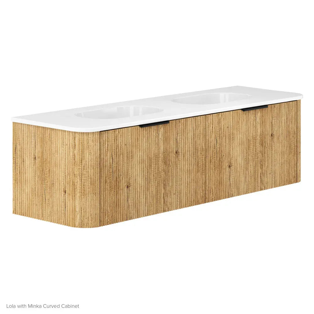 Lola Gloss Full Depth Curved Ceramic Basin Top Double Bowl 1500mm No-Tap-Hole fienza