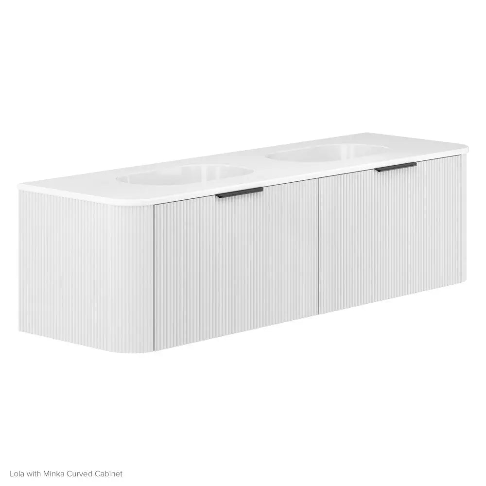 Lola Gloss Full Depth Curved Ceramic Basin Top Double Bowl 1500mm No-Tap-Hole fienza