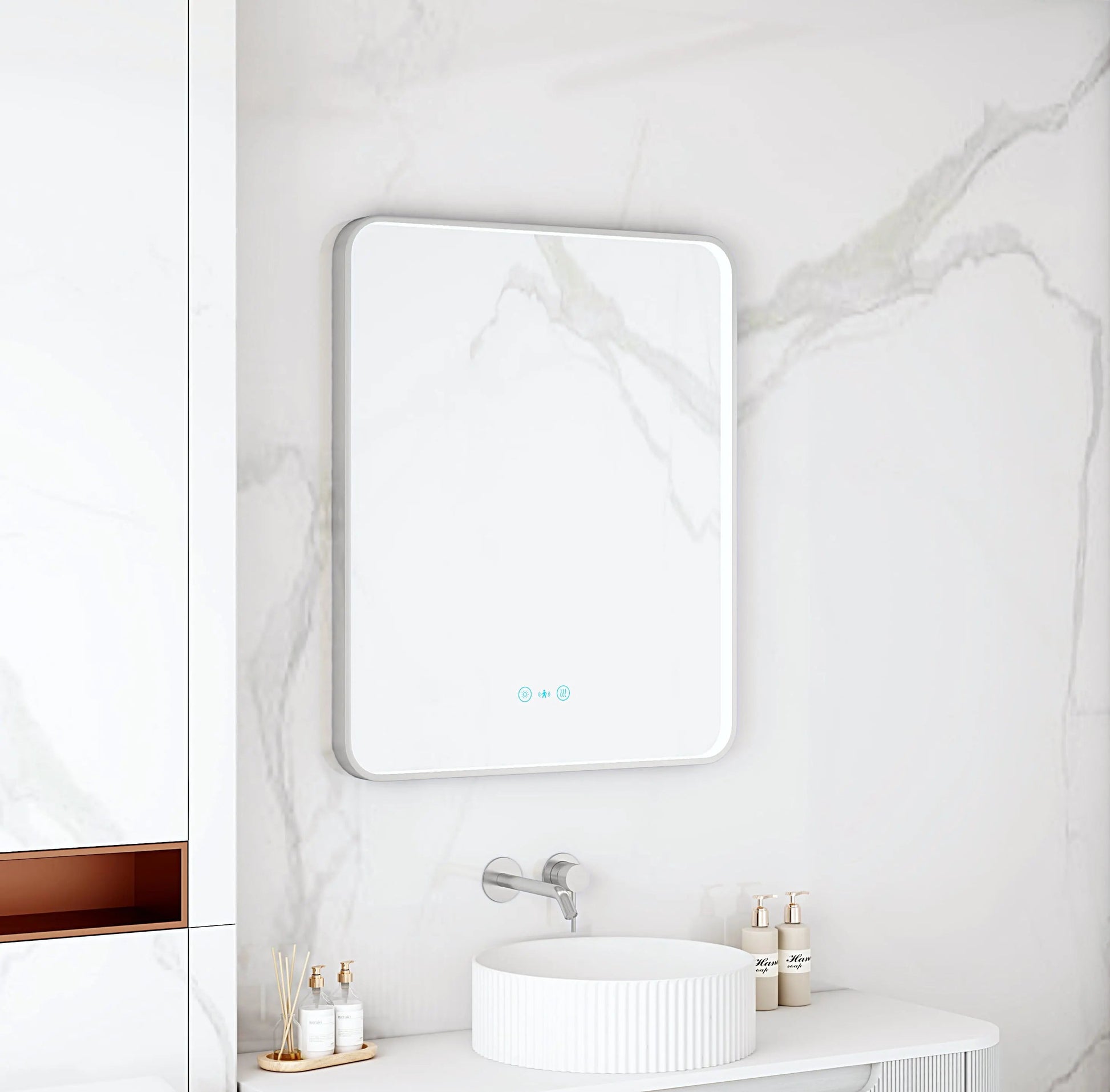 Maia 600×750 / 750×900 / 1200×750mm LED Rectangular Mirror – Brushed Nickel Frame mercioaustralia