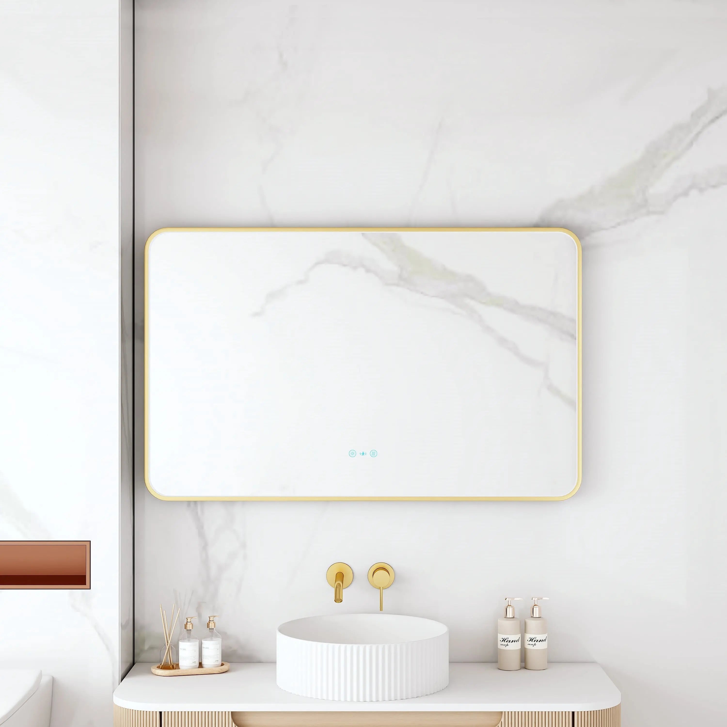 Maia 600×750 / 750×900 / 1200×750mm LED Rectangular Mirror – Brushed Gold Frame mercioaustralia