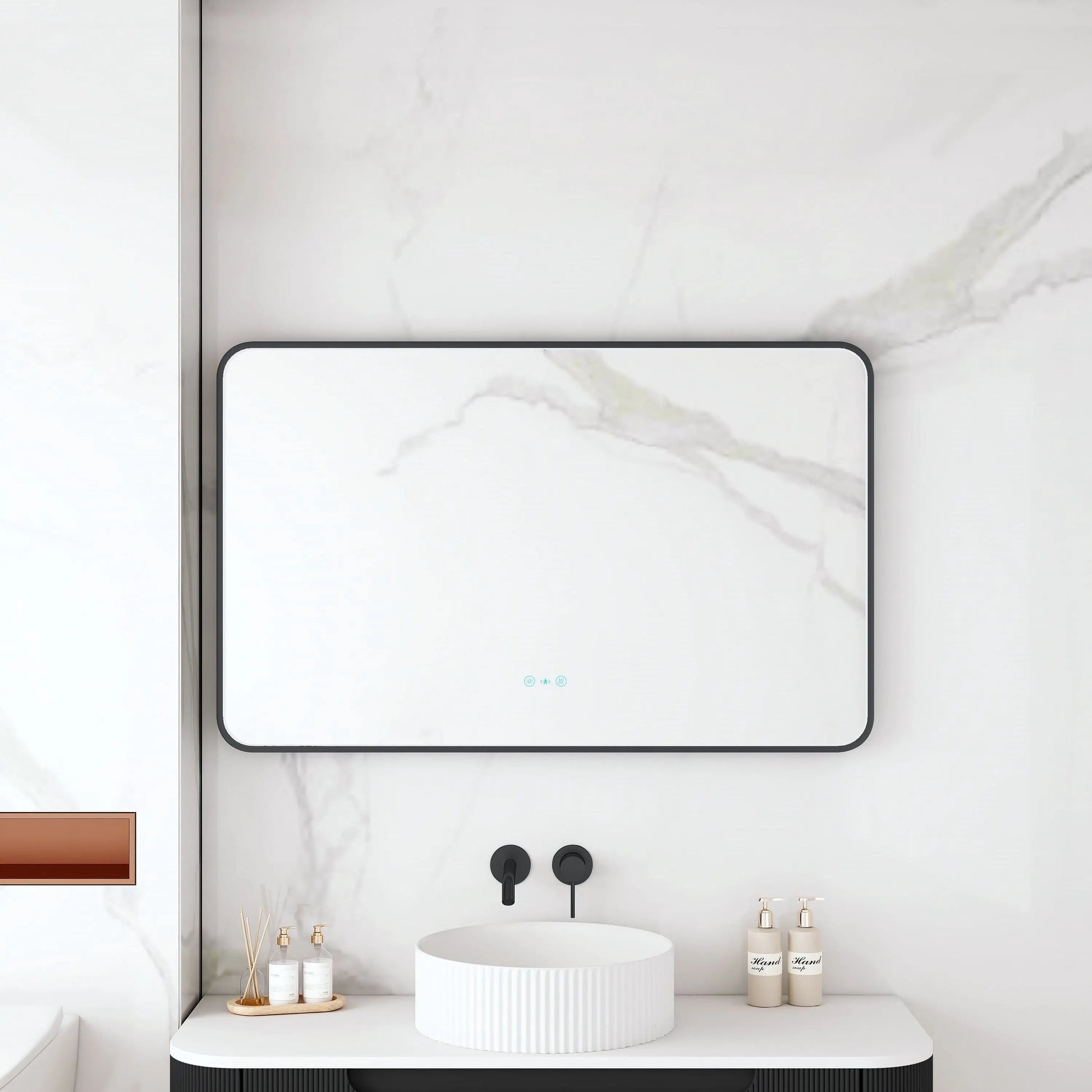 Maia 600×750 / 750×900 / 1200×750mm LED Rectangular Mirror – Matt Black Frame mercioaustralia