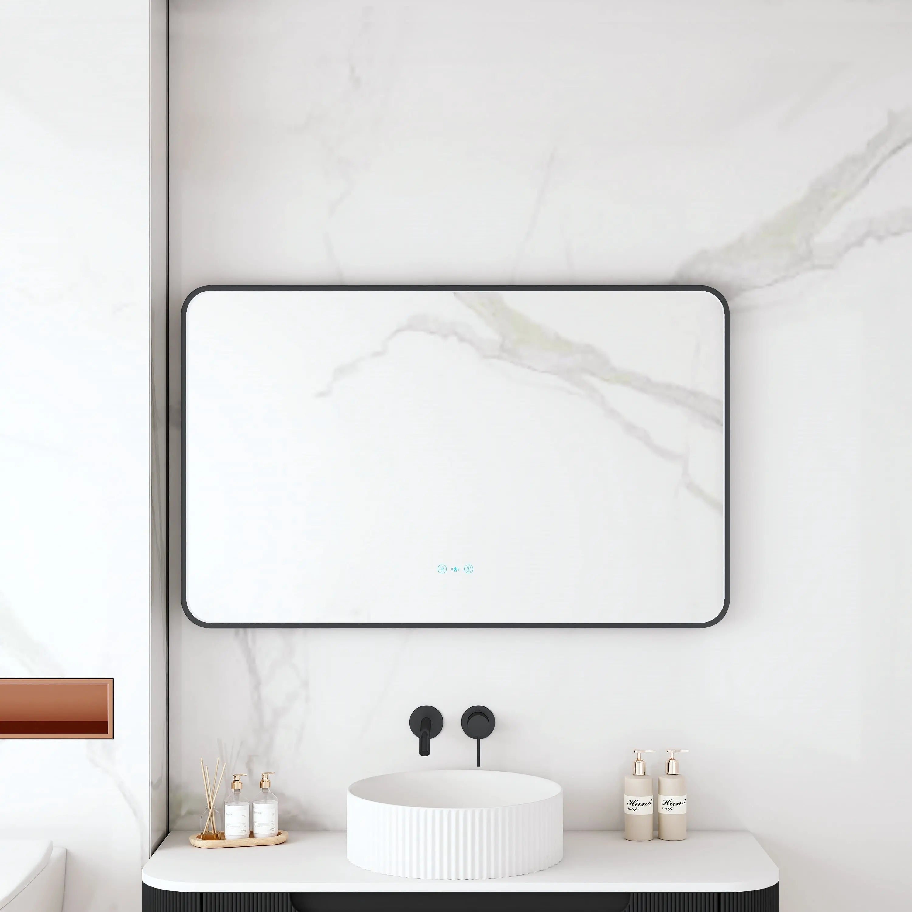 Maia 600×750 / 750×900 / 1200×750mm LED Rectangular Mirror – Matt Black Frame mercioaustralia