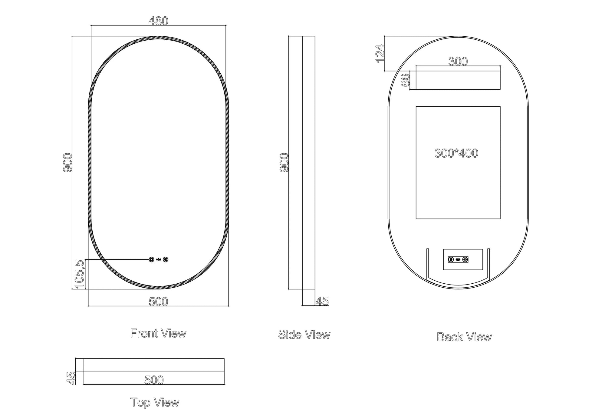Maia 500×900mm LED Oval Mirror – Gun Metal Frame mercioaustralia