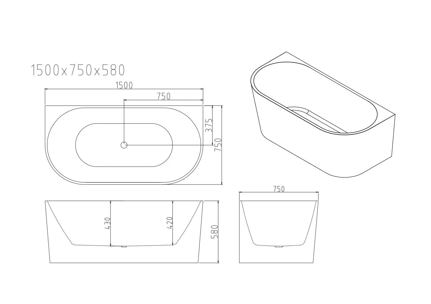 Musen Ultra-Thin Back-to-Wall Bathtub - Gloss White mercioaustralia