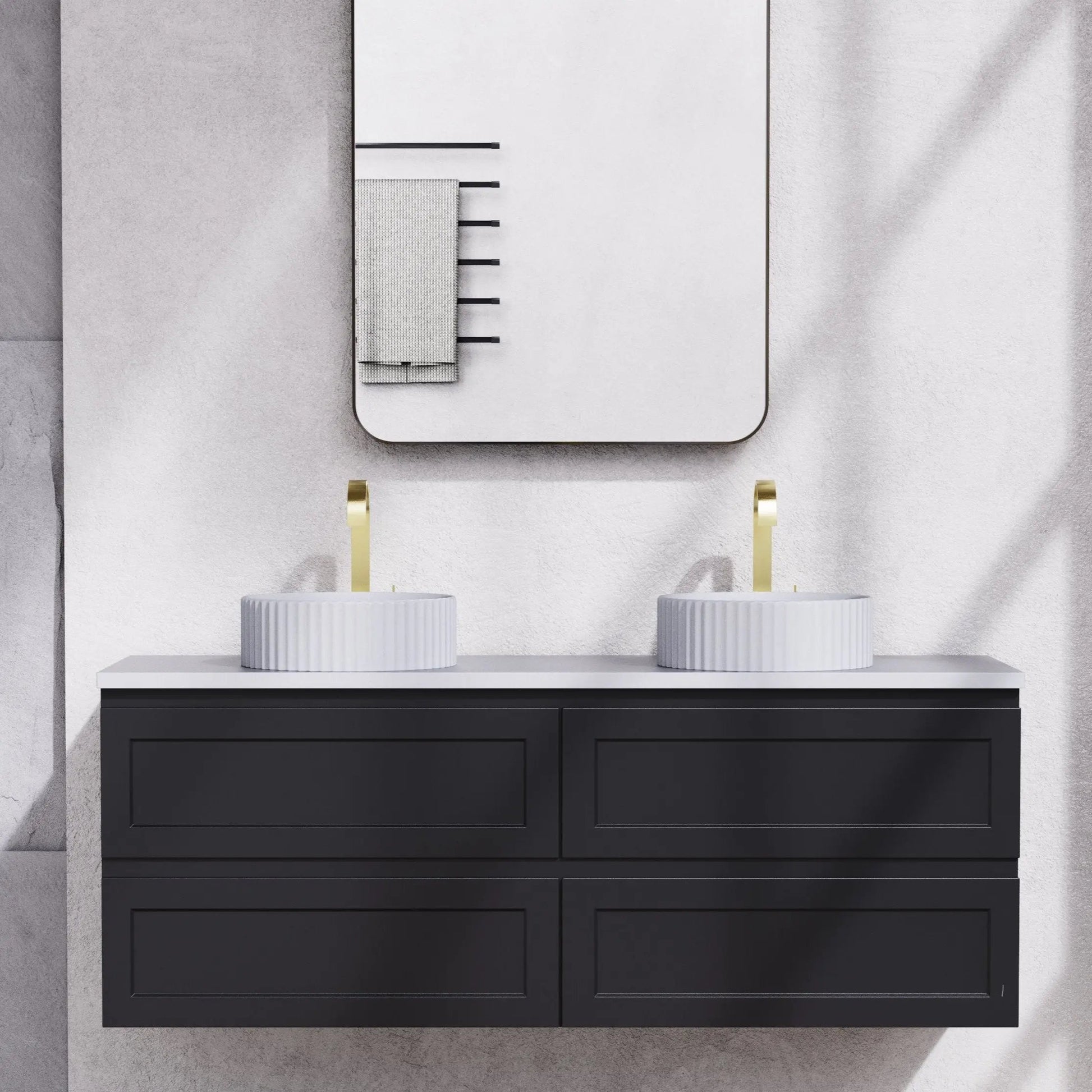 Fremantle PVC Wall Hung Cabinet Vanity 1500mm (Matte Black) (Single/Double Bowl) Poseidon