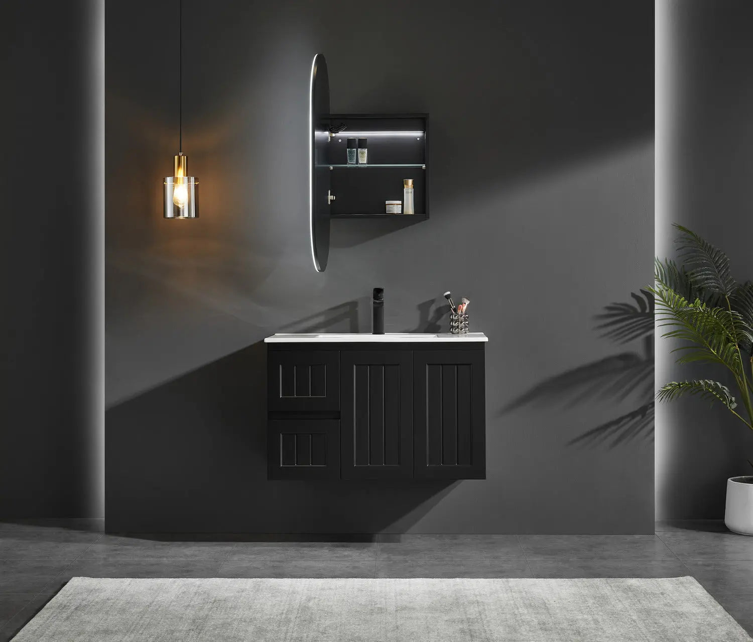 Olivia LED Mirror Cabinet 450X900X155mm Poseidonbk