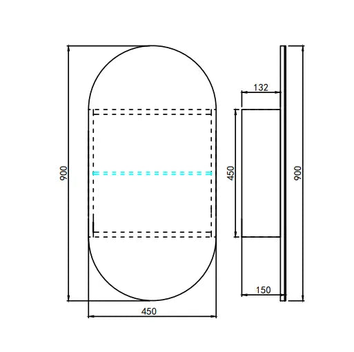 Olivia LED Mirror Cabinet 450X900X155mm Poseidonbk
