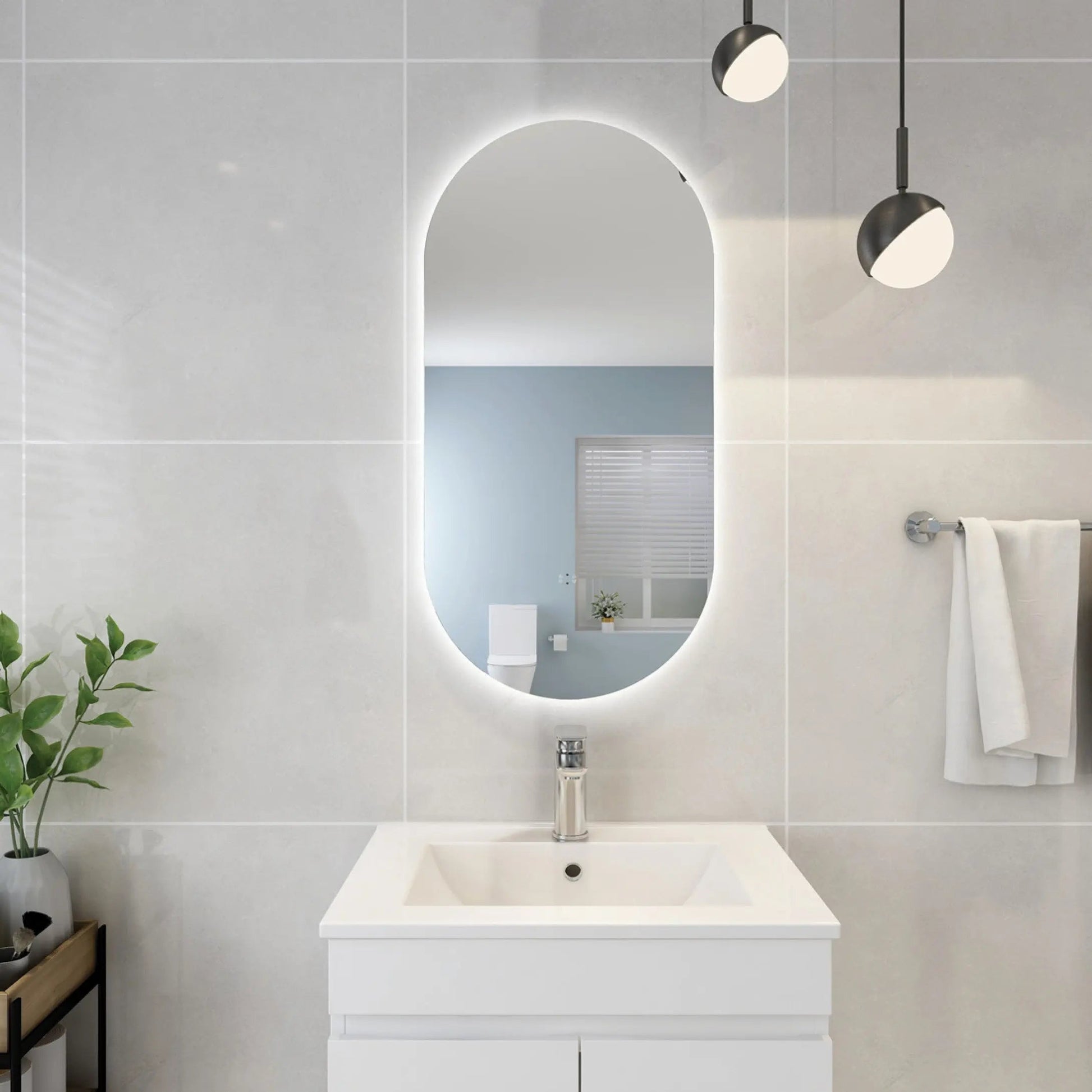 Olivia Oval Touchless 450 X 900 Frameless LED Mirror - Three Light Temperatures Poseidonbk