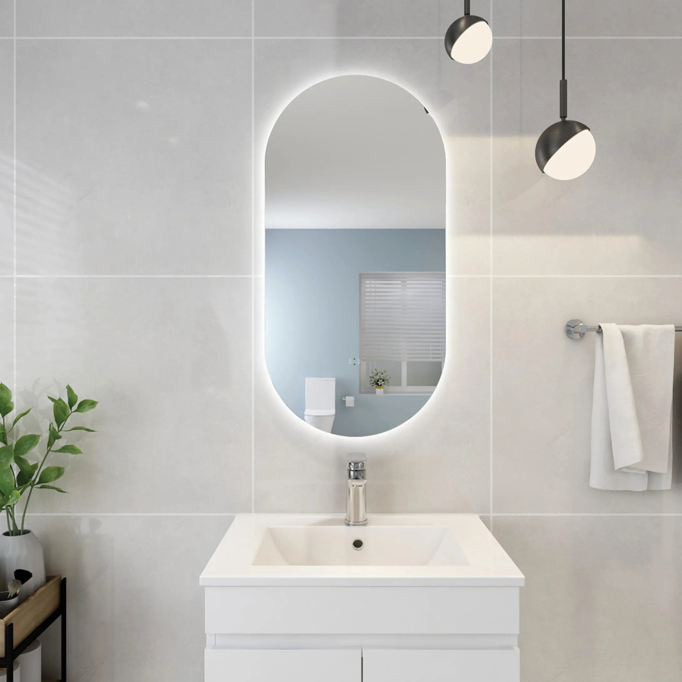 Olivia Oval Touchless 450 X 900 Frameless LED Mirror - Three Light Temperatures Poseidonbk