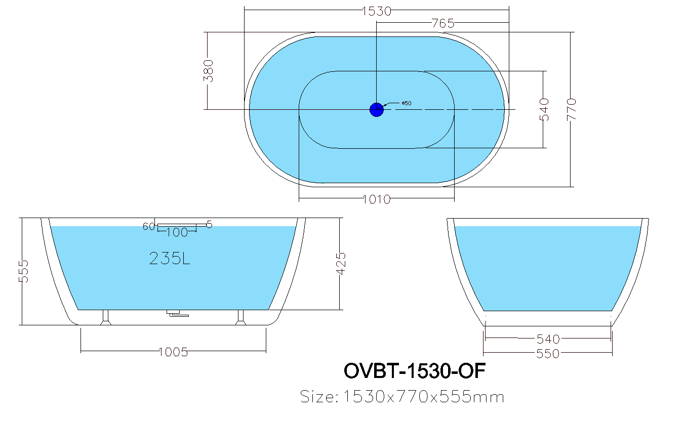 Olivia Matte White Free Standing Bathtub 1530*770*555mm Poseidonbk