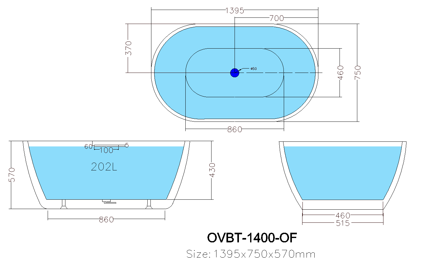 Olivia Gloss White Free Standing Bathtub 1395*750*570mm Poseidonbk